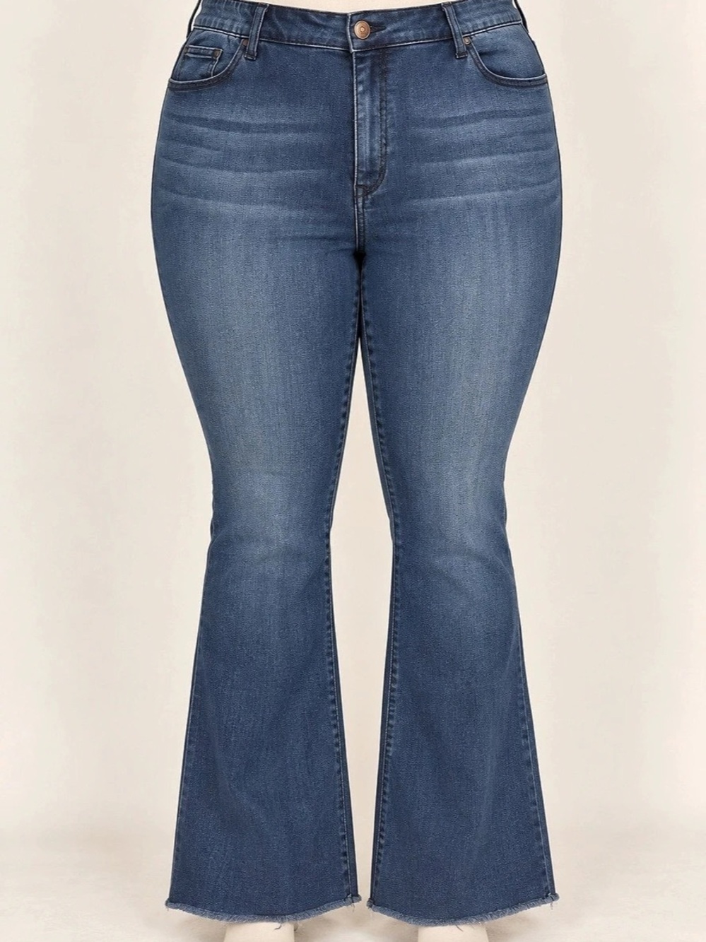 Est 1946 Denim 22W Plus Size Bootcut Flare Jeans Medium Wash Raw Hem Stretch